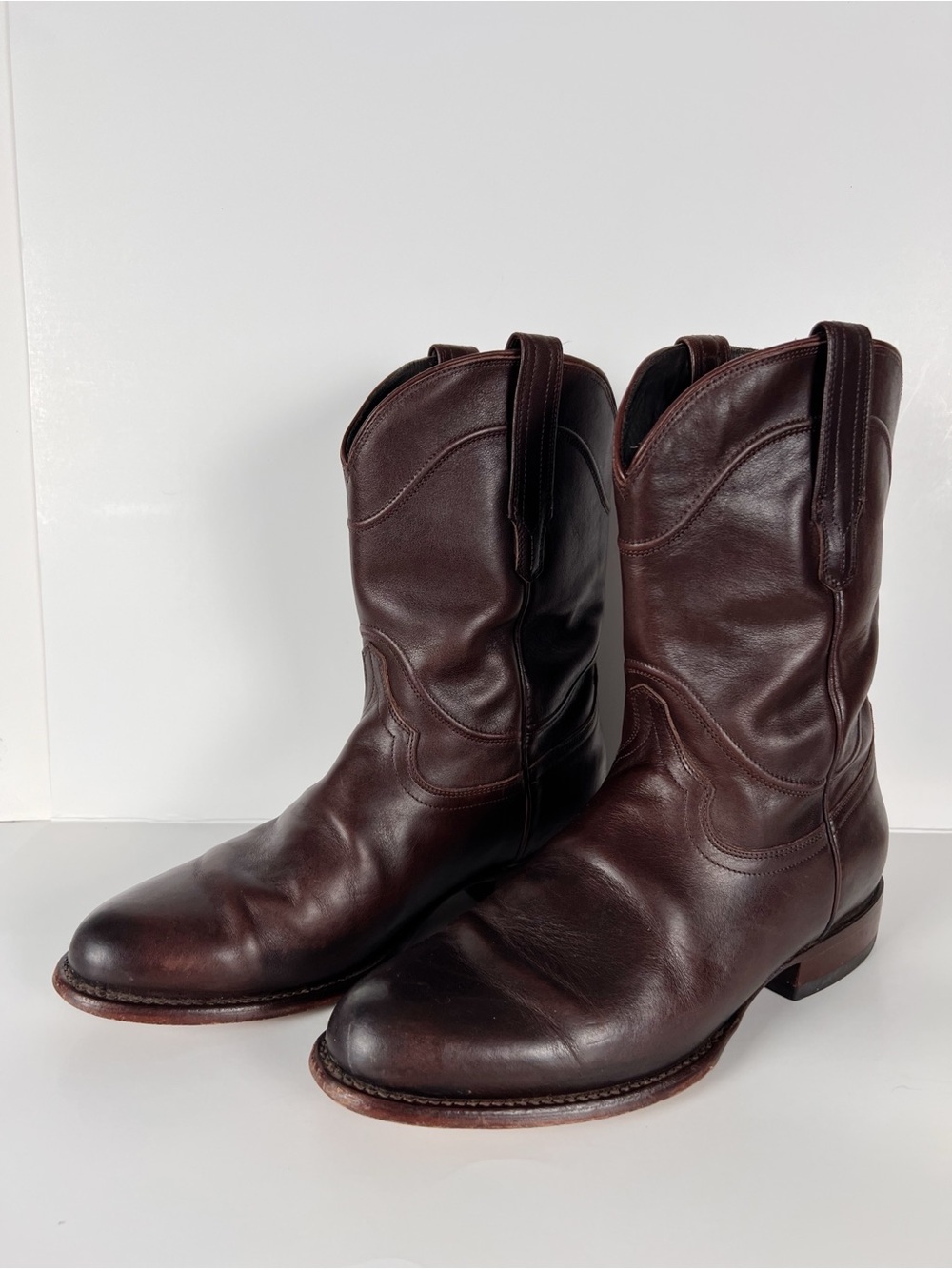 Tecovas The Earl Cowhide Roper Smooth Leather Roper Boots Dark Brown 9.5 EE Wide